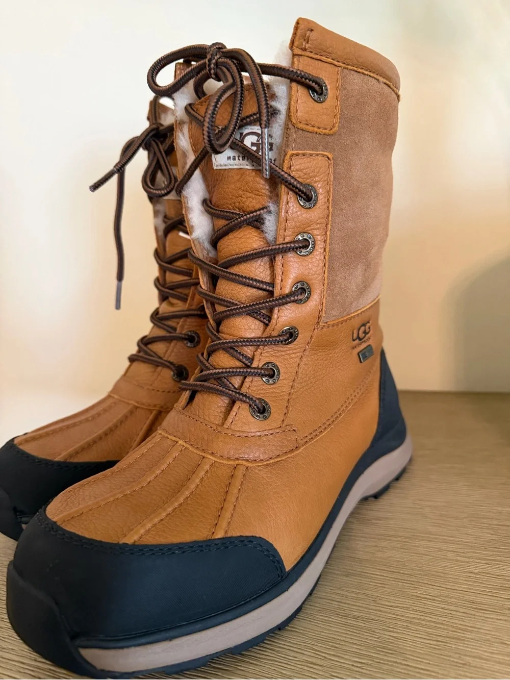 UGG Women's Tan and Black Waterproof Lace-Up Winter Boots